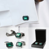 Men's Shirt Button Cuff Emerald Glass Cufflinks